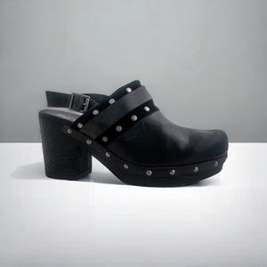 KORKS Melrosa Black Leahter/Suede Back Strap Studded Clog Block Heel Size 8